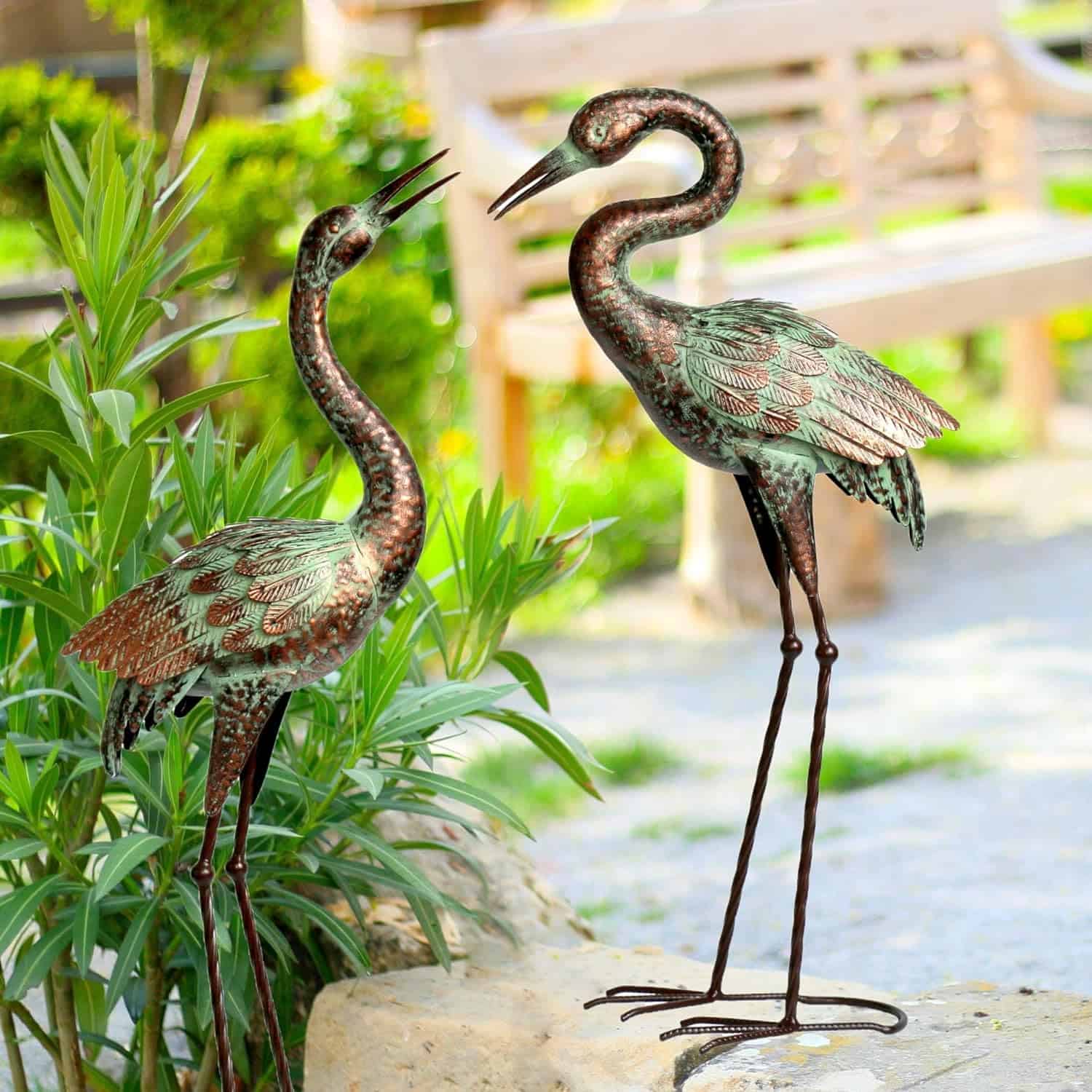 Shorayn Garden Crane Statues, Blue Heron Sculptures for Outdoor, Cranes Decor Metal Bird Shorayn Garden Crane Statues, Blue Heron Sculptures for Outdoor, Cranes Decor Metal Bird, Patina Garden Art Lawn Ornaments for Yard Patio Porch Outside Decorations - 8
