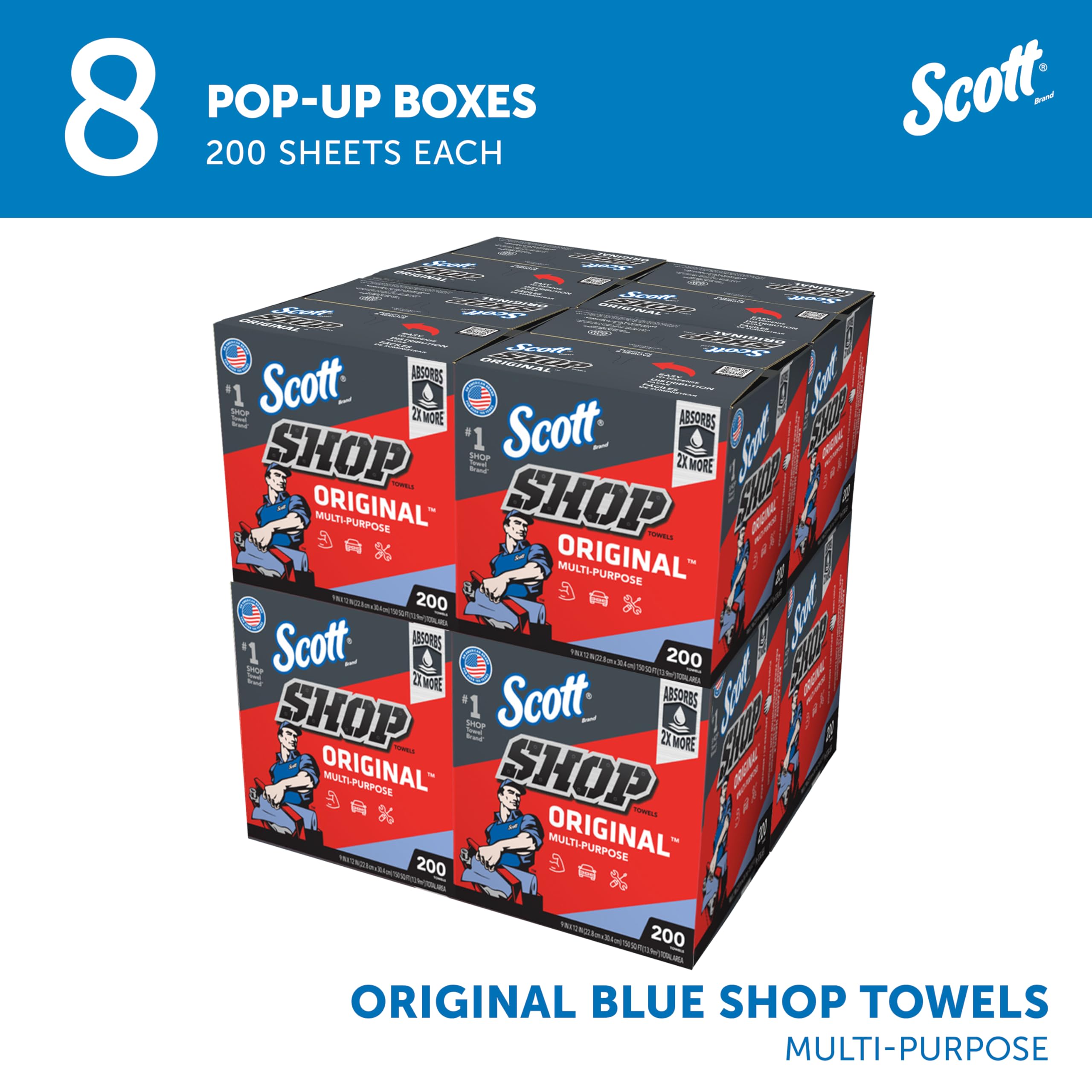 Scott Shop Towels Original (75190), Blue, Pop-Up Dispenser Box (200 Towels/Box, 8 Boxes/Case, 1,600 Towels/Case) Scott Shop Towels Original (75190), Blue, Pop-Up Dispenser Box (200 Towels/Box, 8 Boxes/Case, 1,600 Towels/Case) - Image 7