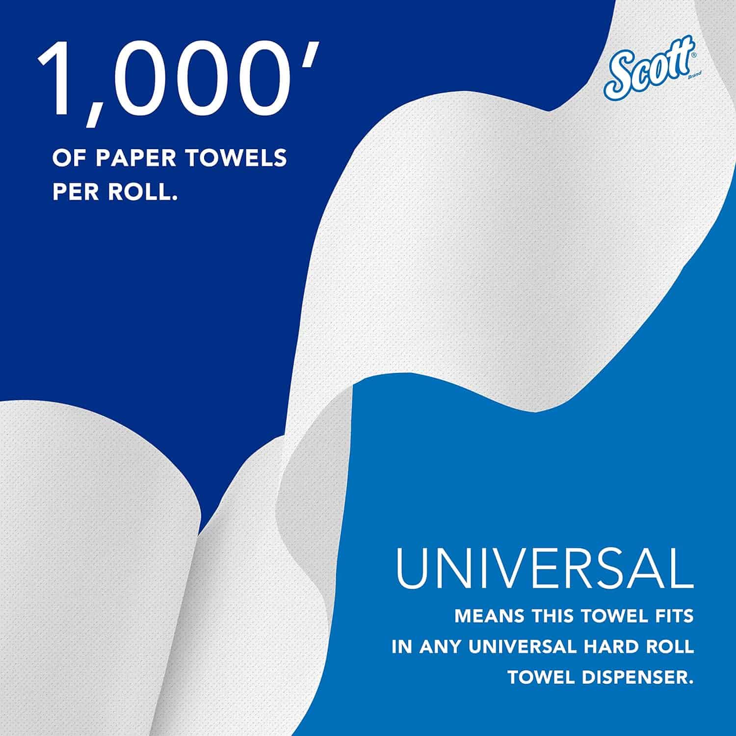 Scott® Essential Universal High-Capacity Hard Roll Towels (01005), 1.5" Core, White Scott® Essential Universal High-Capacity Hard Roll Towels (01005), with Absorbency Pockets™, 1.5" Core, White, (1,000'/Roll, 6 Rolls/Case, 6,000'/Case) - 10