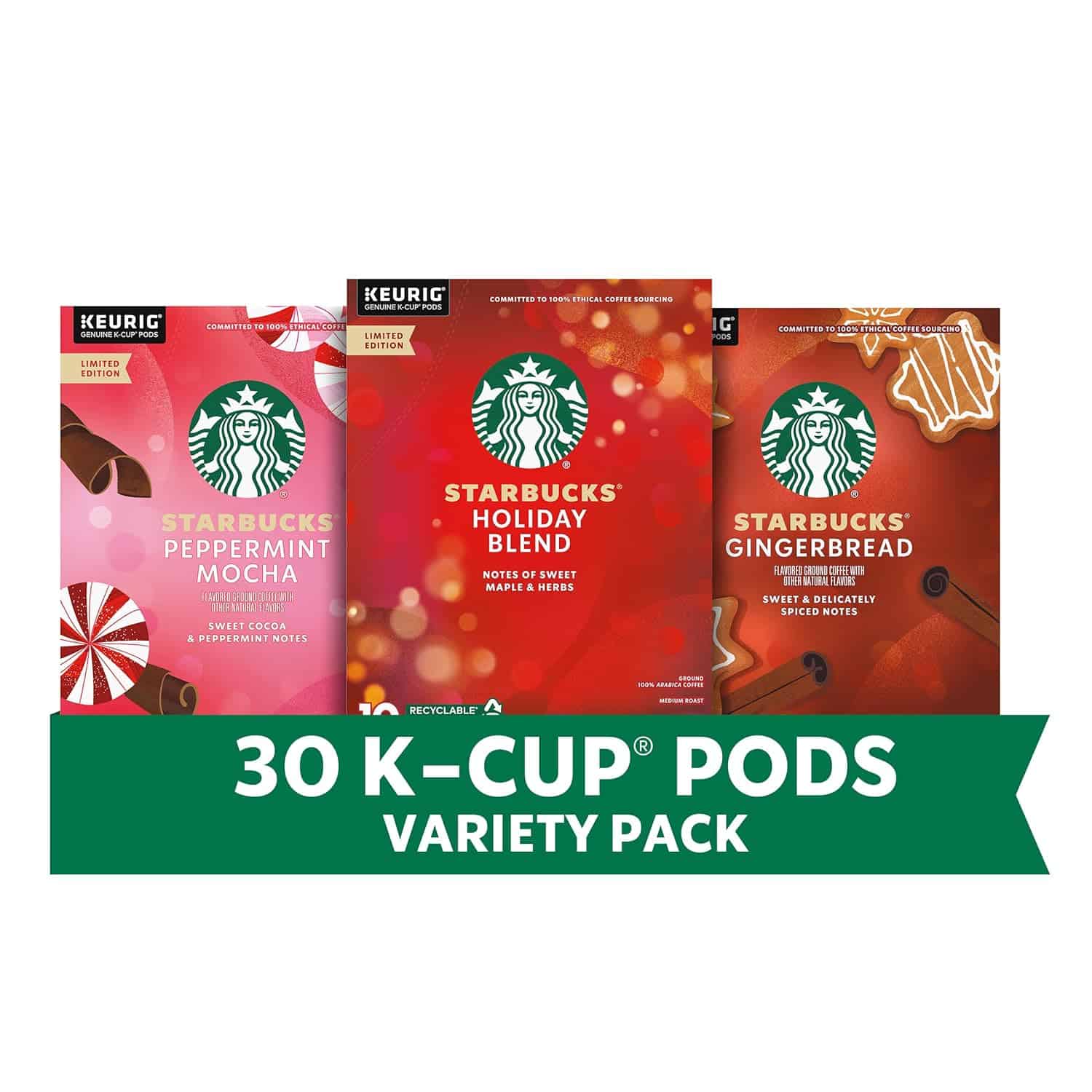Starbucks K-Cup Coffee Pods, Medium Roast And Naturally Flavored Coffee, Arabica, 3 Boxes (30 Pods Total) Starbucks K-Cup Coffee Pods, Medium Roast And Naturally Flavored Coffee, Limited Edition Holiday Coffee Variety Pack, 100% Arabica, 3 Boxes (30 Pods Total) - 1