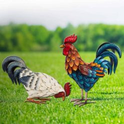 Shorayn Metal Rooster Statues, Outdoor Garden Statues, Metal Chicken Decor, Garden Sculptures & Statues, Chicken Ornaments Yard Art for Backyard Patio Lawn Decorations, Set of 2 - 1