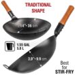 YOSUKATA Carbon Steel Wok Pan - 14 “ Woks and Stir Fry Pans - Black Steel Wok