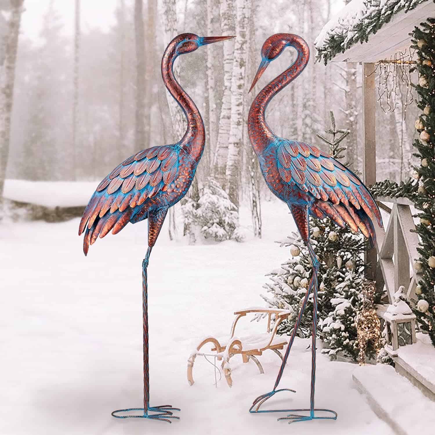 Kircust Garden Crane Statues Patina Heron Decoy, Standing Metal Crane Sculptures Bird Yard Art for Outdoor Decor, Set of 2 Kircust Garden Crane Statues Patina Heron Decoy, Standing Metal Crane Sculptures Bird Yard Art for Outdoor Decor, Set of 2 - 1
