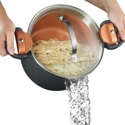 Gotham Steel 5 Quart Stock Multipurpose Pasta Pot with Strainer Lid & Twist and Lock Handles