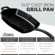 Cuisinel Cast Iron Square Grill Pan + Glass Lid - 10.5" Pre-Seasoned Ridged Skillet + Handle Cover + Pan Scraper