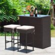 Costway 3PCS Patio Rattan Wicker Bar Table Stools Dining Set Cushioned Chairs Garden