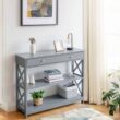 Costway 3-Tier Console Table X-Design Sofa Entryway Table with Drawer & Shelves Gray