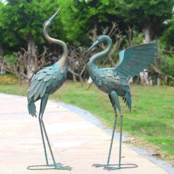 Oritty 33-37 Inch Metal Crane Garden Statue Décor, Bird Garden Sculpture & Statues, Outdoor Decoration for Yard Patio Lawn Backyard Pool, Vintage Spread Wings Crane, Set of 2 - 1