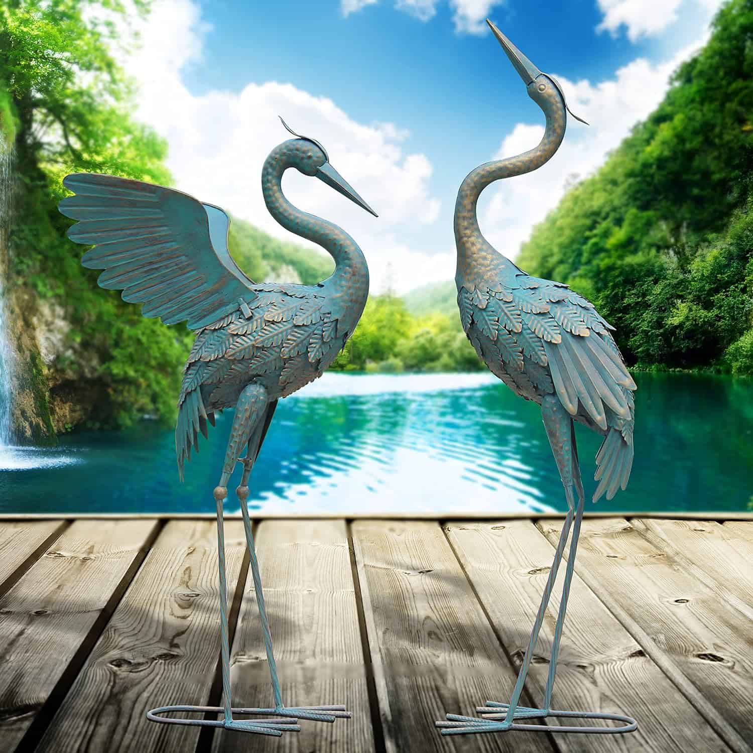 Oritty 33-37 Inch Metal Crane Garden Statue Décor, Bird Garden Sculpture & Statues, Set of 2 Oritty 33-37 Inch Metal Crane Garden Statue Décor, Bird Garden Sculpture & Statues, Outdoor Decoration for Yard Patio Lawn Backyard Pool, Vintage Spread Wings Crane, Set of 2 - 7