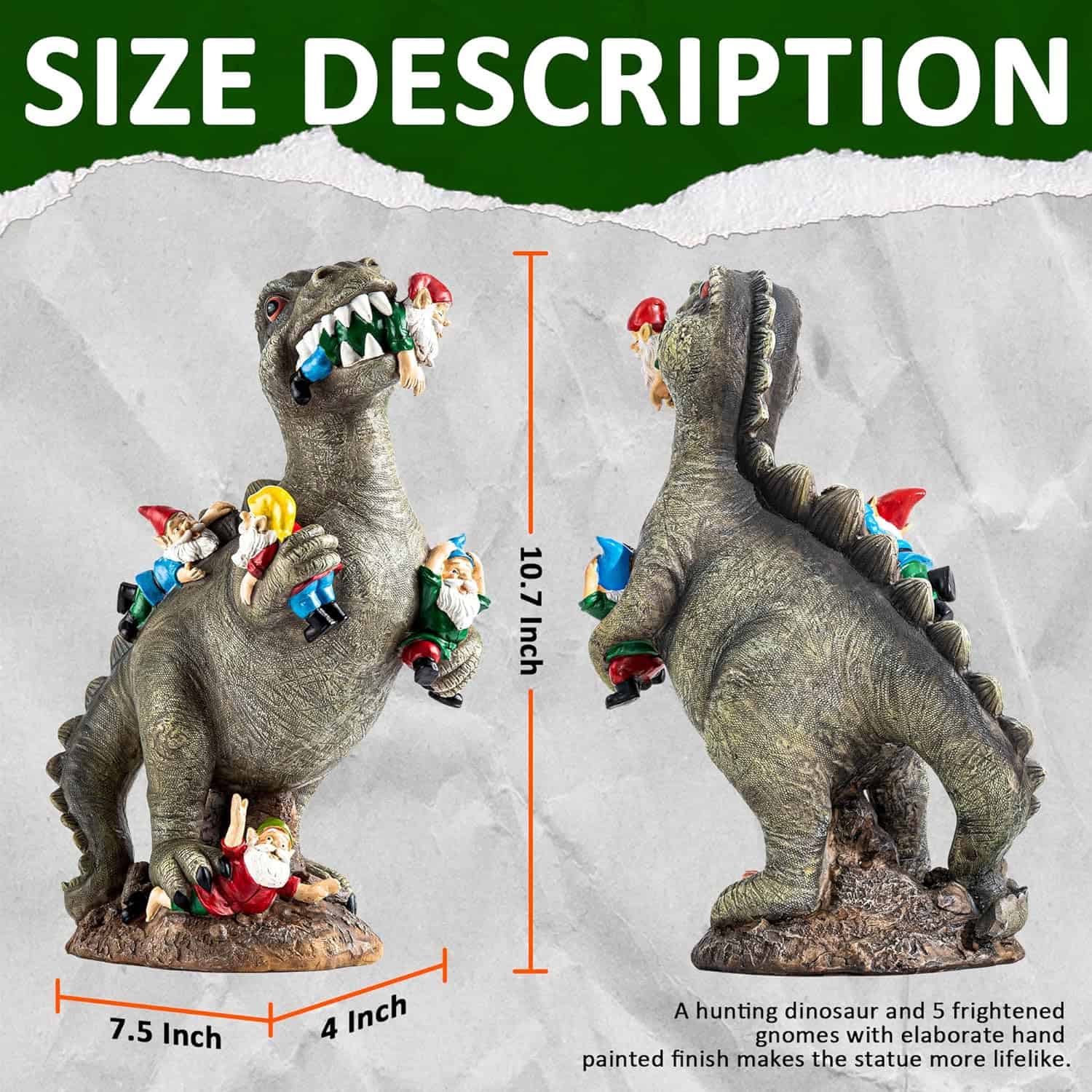 SOWSUN Dinosaur Gnomes Garden Statues Outdoor Decor Birthday Gifts for Mom Funny Gifts for Yard SOWSUN Dinosaur Gnomes Garden Statues Outdoor Decor Birthday Gifts for Mom Funny Gifts for Yard, Patio Dinosaur Eating Gnomes Sculptures House Warming Gifts New Home Decor - 3