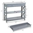 Costway 3-Tier Console Table X-Design Sofa Entryway Table with Drawer & Shelves Gray