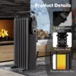 Costway 1500W Electric Space Heater Oil Filled Radiator Heater W/ Foldable Rack White - Black