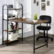 Costway 48'' Reversible Computer Desk Writing Table Workstation w/ Storage Shelf BlackBrown - rustic brown