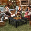 Costway 32'' 3 in 1 Outdoor Square Fire Pit Table W/ BBQ Grill, Rain Cover for Camping