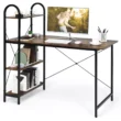 Costway 48'' Reversible Computer Desk Writing Table Workstation w/ Storage Shelf Black\Brown - rustic brown