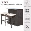 Costway 3PCS Patio Rattan Wicker Bar Table Stools Dining Set Cushioned Chairs Garden