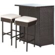Costway 3PCS Patio Rattan Wicker Bar Table Stools Dining Set Cushioned Chairs Garden