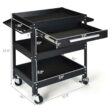 Costway Three Tray Rolling Tool Cart Mechanic Cabinet Storage ToolBox Organizer w/Drawer