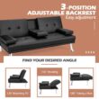 Costway Convertible Folding Futon Sofa Bed Leather w/Cup Holders&Armrests Black