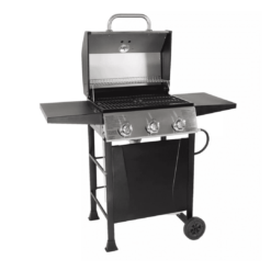 Grill Boss GBC1932M Outdoor BBQ 3 Burner Propane Gas Grill for Barbecue Cooking with Top Cover Lid, Wheels, and Side Storage Shelves, Black