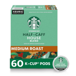 Starbucks K-Cup Coffee Pods, Medium Roast Coffee, Half-Caff House Blend For Keurig Brewers, Arabica, 6 Boxes (60 Pods Total)