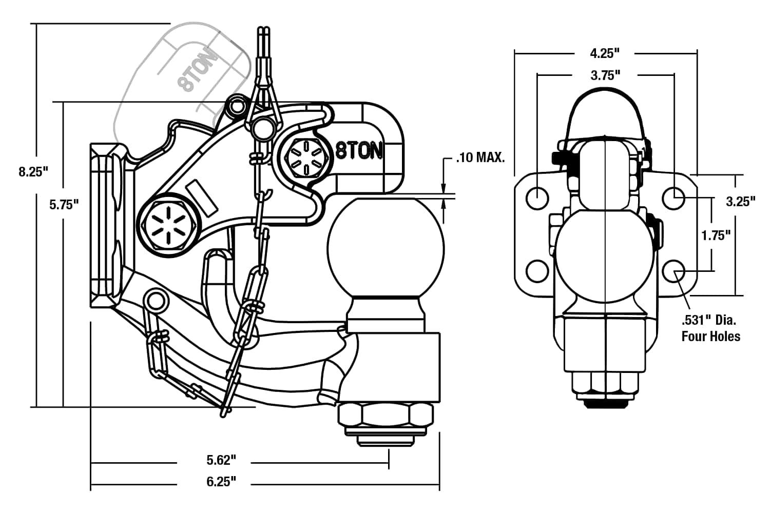 Buyers Products (BH82516) 8-Ton Combination Hitch, 2-5/16 Inch Ball , Black Buyers Products (BH82516) 8-Ton Combination Hitch, 2-5/16 Inch Ball , Black - Image 2