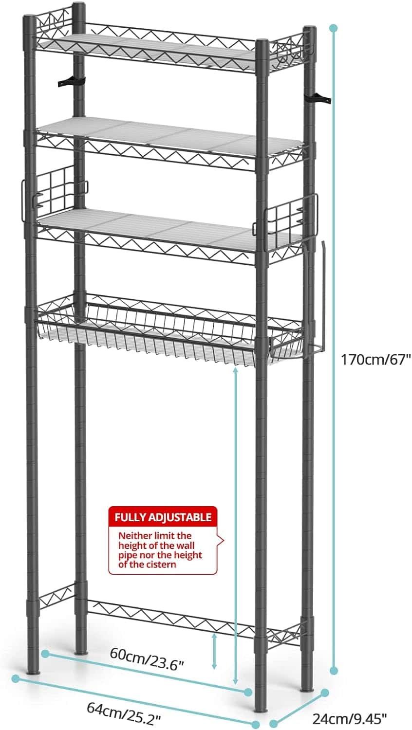 Hodonas Bathroom Organizer Over Toilet Storage, 4-Tier Toilet Shelf Bathroom Shelves Over Toilet, Gray Hodonas Bathroom Organizer Over Toilet Storage, 4-Tier Toilet Shelf Bathroom Shelves Over Toilet, Above Toilet Storage Rack Bathroom Space Saver, Gray - 3
