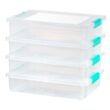 IRIS USA 6 Quart Large Clip Box, 4 Pack, Clear Plastic Storage Container Bins with Latching Lids
