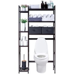 Homde Over The Toilet Storage with Basket and Drawer, Bamboo Bathroom Organizer, Brown