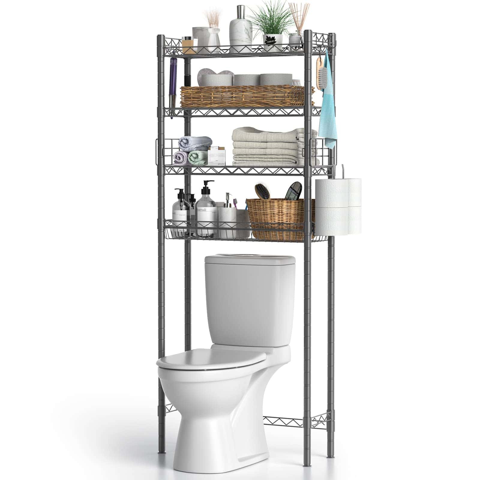 Hodonas Bathroom Organizer Over Toilet Storage, 4-Tier Toilet Shelf Bathroom Shelves Over Toilet, Gray Hodonas Bathroom Organizer Over Toilet Storage, 4-Tier Toilet Shelf Bathroom Shelves Over Toilet, Gray