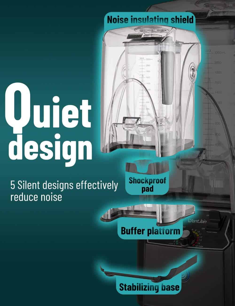 WantJoin Commercial Blender 2200W - Quiet Sound Enclosure, Powerful Professional-Grade, Self-Cleaning, Black WantJoin Commercial Blender 2200W - Quiet Sound Enclosure, Powerful Professional-Grade, Self-Cleaning, Black - Image 6