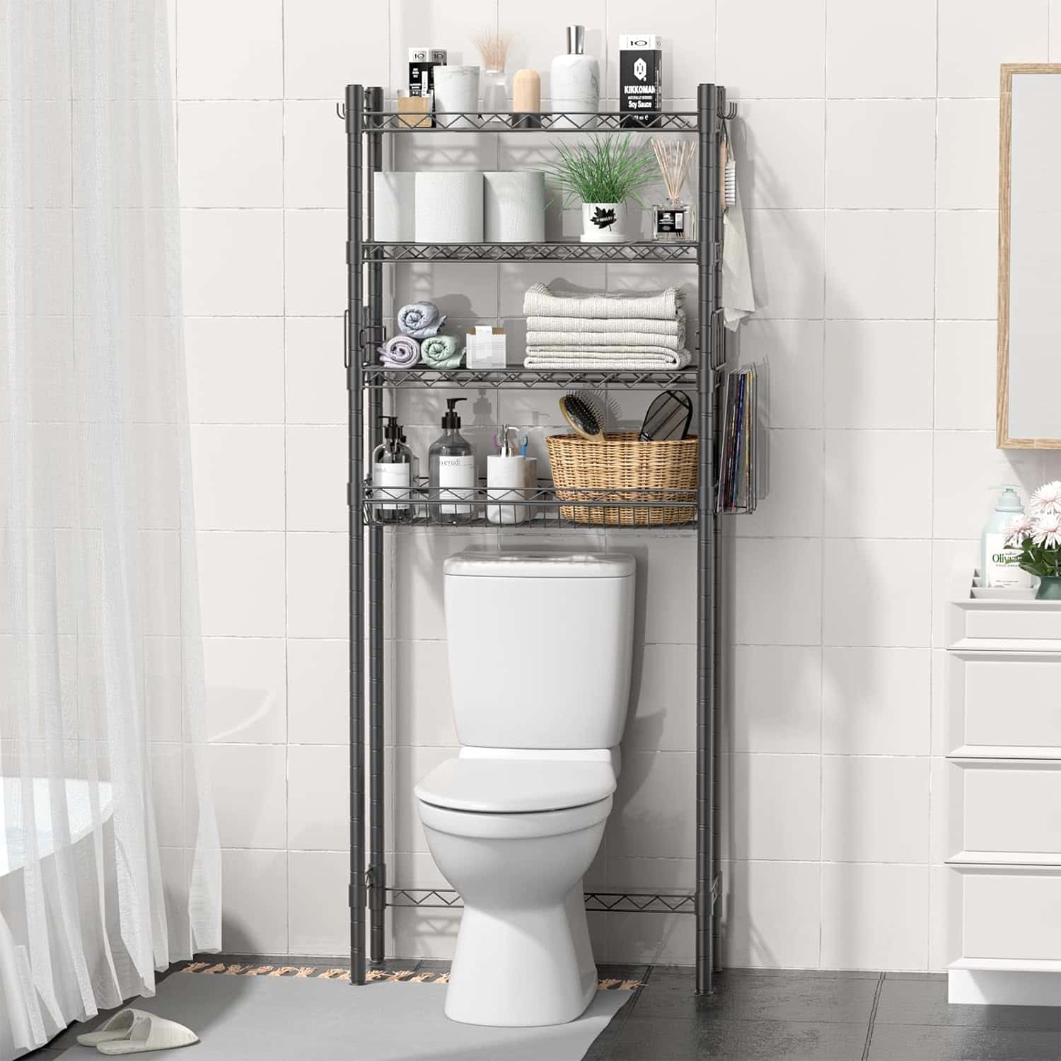 Hodonas Bathroom Organizer Over Toilet Storage, 4-Tier Toilet Shelf Bathroom Shelves Over Toilet, Gray Hodonas Bathroom Organizer Over Toilet Storage, 4-Tier Toilet Shelf Bathroom Shelves Over Toilet, Above Toilet Storage Rack Bathroom Space Saver, Gray - 5
