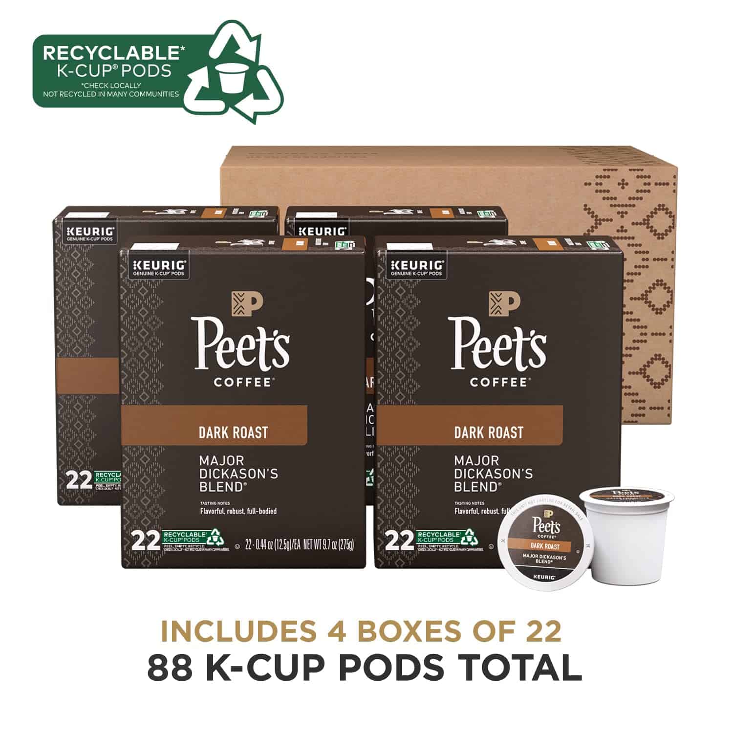 Peet's Coffee, Dark Roast K-Cup Pods for Keurig Brewers - Major Dickason's Blend 88 Count (4 Boxes of 22) Peet's Coffee, Dark Roast K-Cup Pods for Keurig Brewers - Major Dickason's Blend 88 Count (4 Boxes of 22) - Image 9