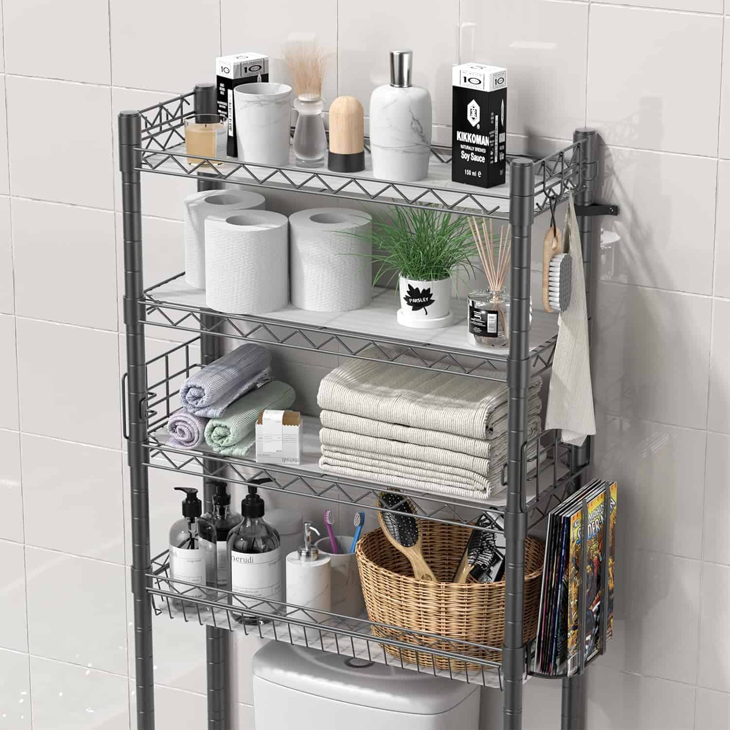 Hodonas Bathroom Organizer Over Toilet Storage, 4-Tier Toilet Shelf Bathroom Shelves Over Toilet, Gray Hodonas Bathroom Organizer Over Toilet Storage, 4-Tier Toilet Shelf Bathroom Shelves Over Toilet, Above Toilet Storage Rack Bathroom Space Saver, Gray - 4