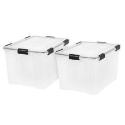 IRIS USA 2Pack 74qt WEATHERPRO Airtight Plastic Storage Bin with Lid and Seal and Secure Latching Buckles