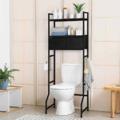 ETELI Over The Toilet Storage Cabinet with Fabric Drawers 3 Tier Bathroom Shelf Over Toilet Space Saving Behind Toilet Bathroom Organizer Black - 1