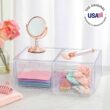 STORi Audrey Stackable Clear Bin Plastic Organizer Drawers, 2 Piece Set, Organize Cosmetics and Beauty Supplies on a Vanity