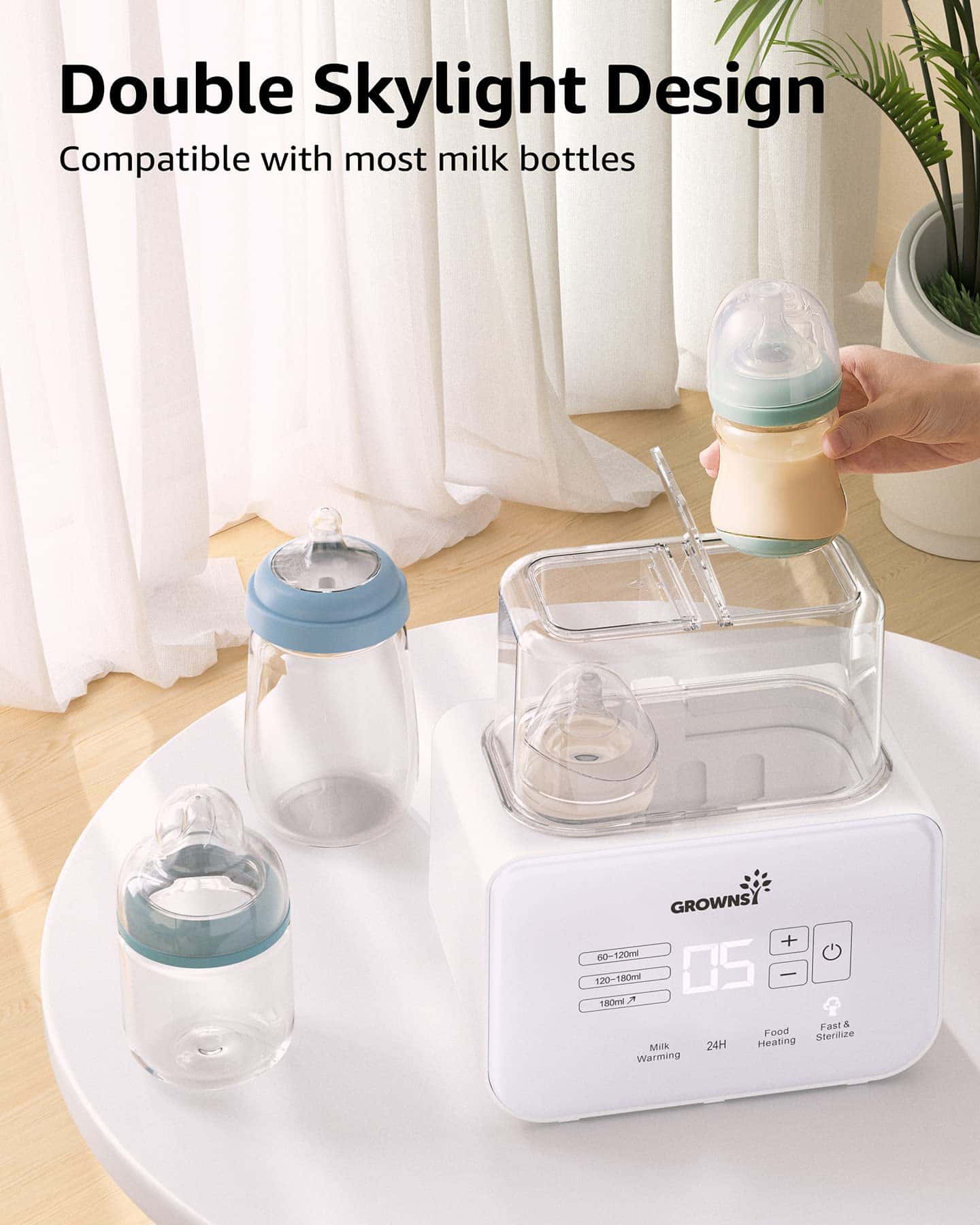 Grownsy Baby Bottle Warmer, 8-in-1 Fast Milk Warmer with Timer Breastmilk or Formula, Fits 2 Bottles Grownsy Baby Bottle Warmer, 8-in-1 Fast Milk Warmer with Timer Breastmilk or Formula, Fits 2 Bottles - Image 2