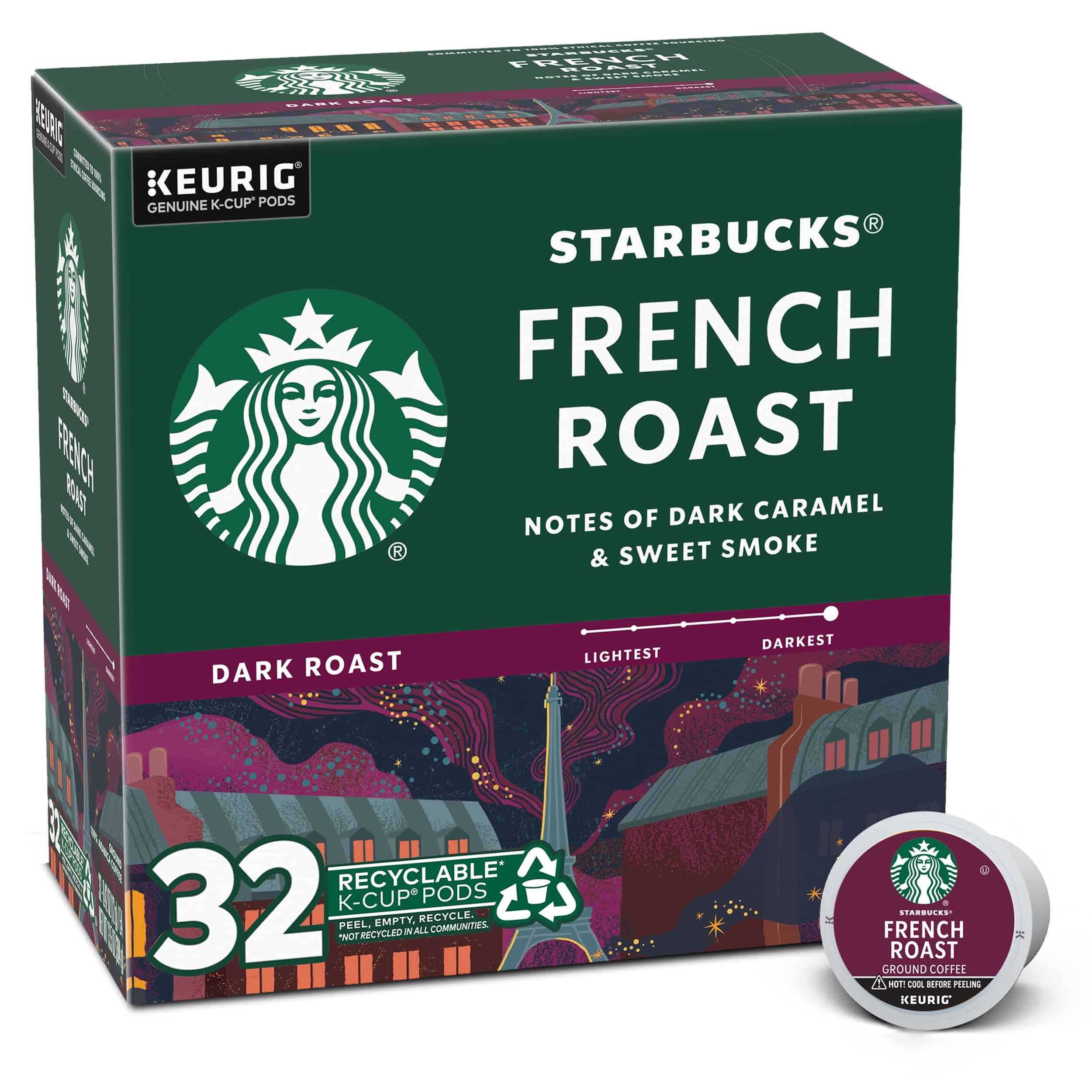 Starbucks Dark Roast K-Cup Coffee Pods — French Roast for Keurig Brewers — 1 box (32 pods) Starbucks Dark Roast K-Cup Coffee Pods — French Roast for Keurig Brewers — 1 box (32 pods)