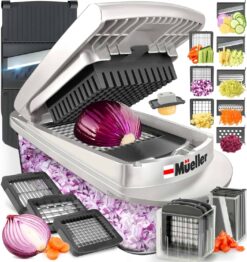 Mueller Pro-Series 10-in-1, 8 Blade Vegetable Chopper, Onion Mincer, Cutter, Dicer, Egg Slicer with Container