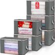 90L Large Storage Bags, 6 Pack Clothes Storage Bins Foldable Closet Organizers Storage Containers with Durable Handle for Clothing, Blanket, Comforters, Bed Sheets, Pillows and Toys (Gray) - 1