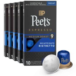 Peet's Coffee, Dark Roast Decaf Espresso Pods Compatible with Nespresso Original Machine, Decaf Ristretto Intensity 9, 50 Count