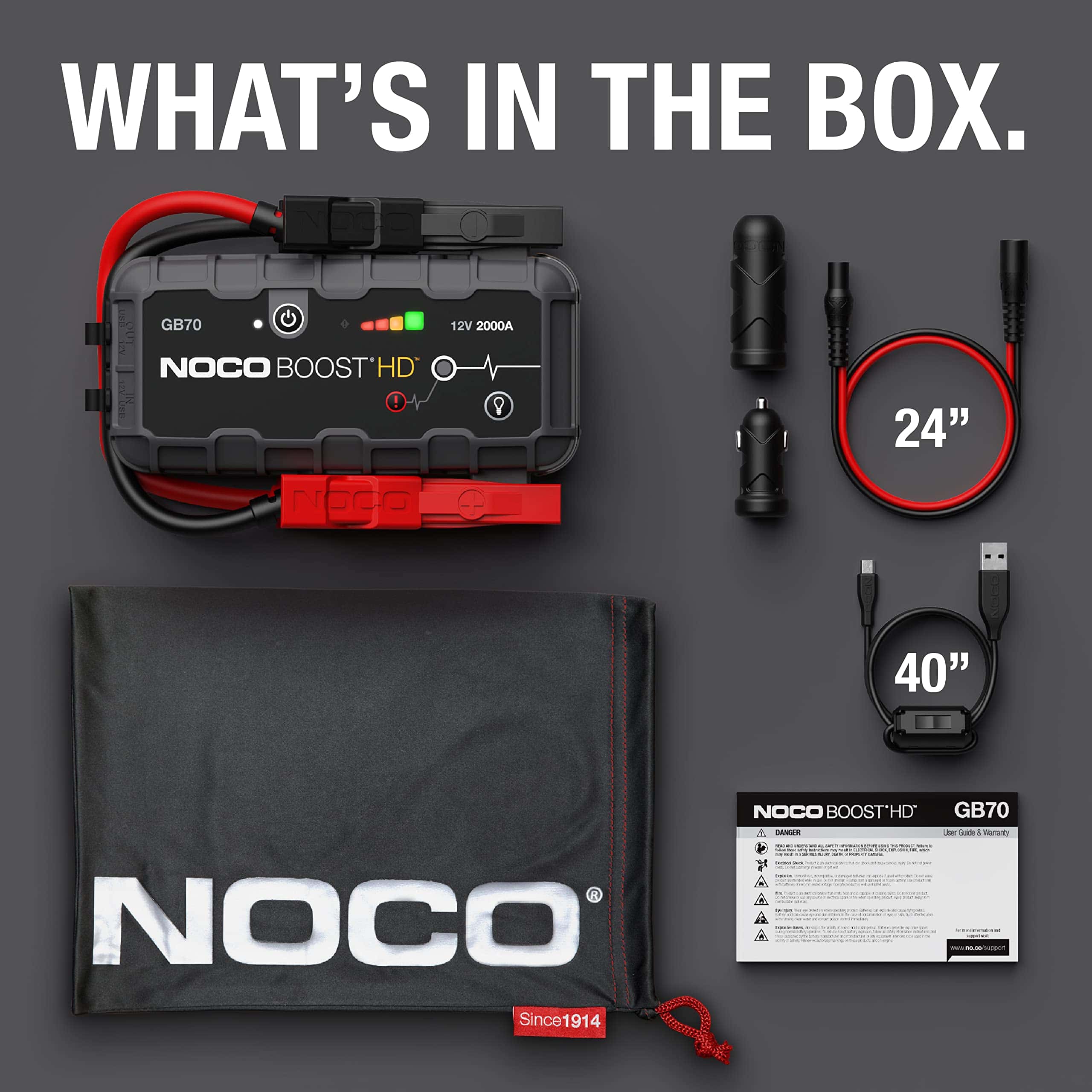 NOCO Boost HD GB70 2000A UltraSafe Car Battery Jump Starter, 12V Battery  Booster Pack