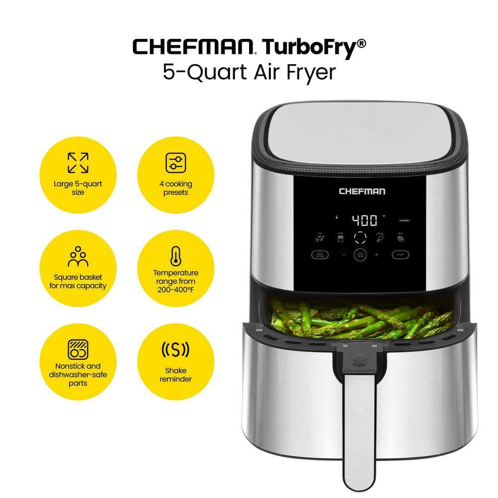 Chefman TurboTouch 5 Qt. Air Fryer, Stainless Steel Compact and Healthy Way To Cook Oil-Free, One-Touch Digital Controls Chefman TurboTouch 5 Qt. Air Fryer, Stainless Steel Compact and Healthy Way To Cook Oil-Free, One-Touch Digital Controls - Image 7