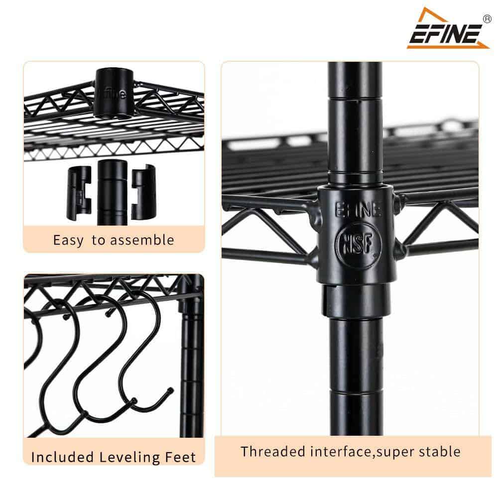 EFINE RL100-5 Black 5-Tier Carbon Steel Wire Garage Storage Shelving Unit with 8 Hooks (23.6 in. W x 59 in. H x 14 in. D) EFINE RL100-5 Black 5-Tier Carbon Steel Wire Garage Storage Shelving Unit with 8 Hooks (23.6 in. W x 59 in. H x 14 in. D) - Image 4