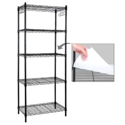 EFINE RL100-5 Black 5-Tier Carbon Steel Wire Garage Storage Shelving Unit with 8 Hooks (23.6 in. W x 59 in. H x 14 in. D)