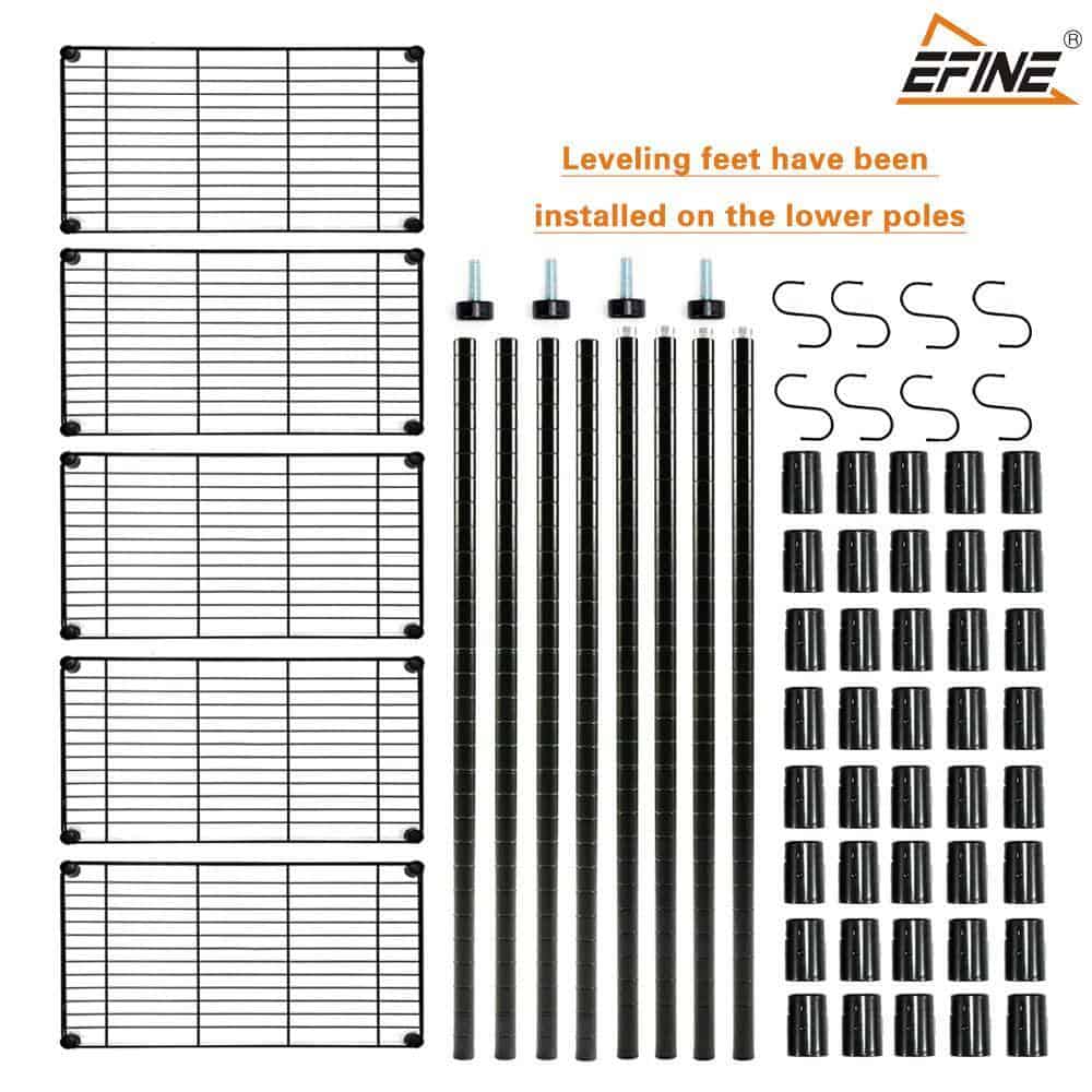 EFINE RL100-5 Black 5-Tier Carbon Steel Wire Garage Storage Shelving Unit with 8 Hooks (23.6 in. W x 59 in. H x 14 in. D) EFINE RL100-5 Black 5-Tier Carbon Steel Wire Garage Storage Shelving Unit with 8 Hooks (23.6 in. W x 59 in. H x 14 in. D) - Image 7