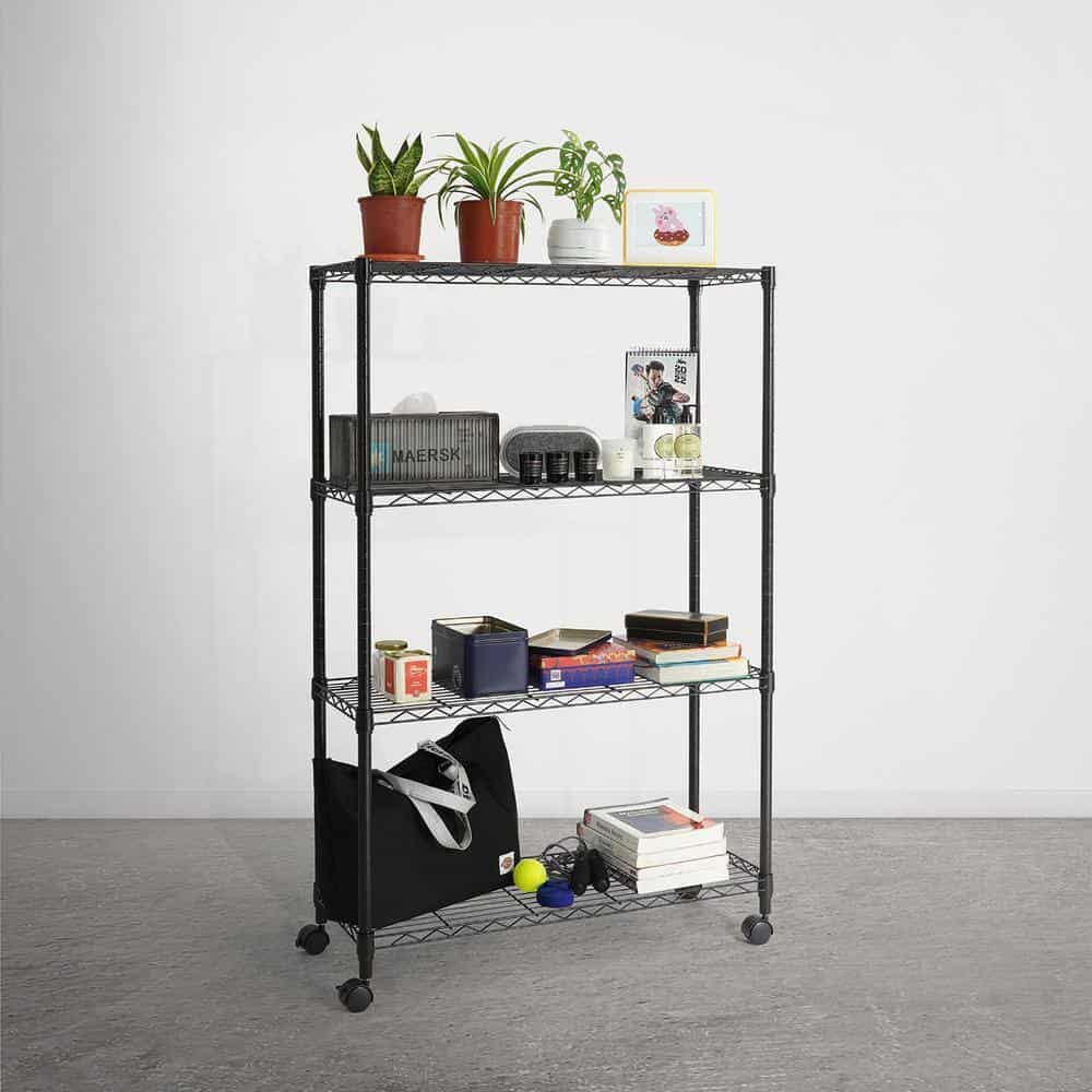 Fencer Wire Black 4-Tier Metal Garage Storage Shelving Unit with Leveling Feet and Wheels (36 in. W x 14 in. D x 56 in. H) Fencer Wire Black 4-Tier Metal Garage Storage Shelving Unit with Leveling Feet and Wheels (36 in. W x 14 in. D x 56 in. H) - Image 7