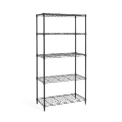 Fencer Wire RWW-CH30145BK Black 5-Tier Metal Adjustable Height Garage Storage Shelving Unit with Leveling Feet
