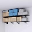 FLEXIMOUNTS WR16B-E 4-Pack 36 in. x 12 in. Steel Garage Wall Shelf with Brackets in Black